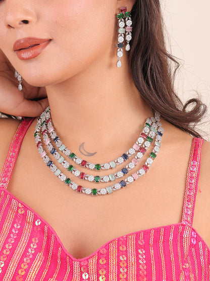 Prismatic Bloom AD Necklace Set