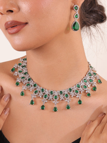 Emerald Elegance AD Necklace Set