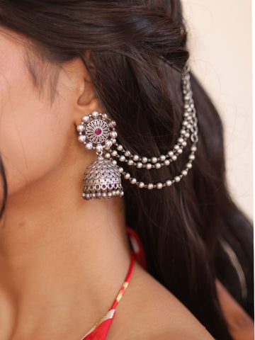 Silver Aura Jhumka Earchain
