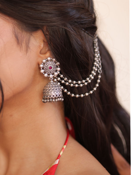 Silver Aura Jhumka Earchain