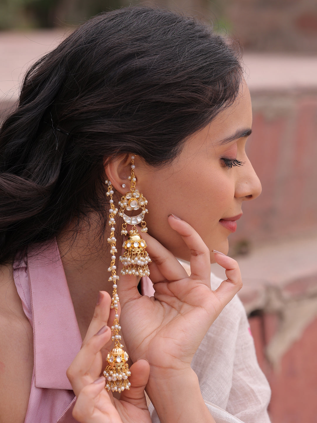 Anvitha Celestia Pachi Kundan Radiance Chain Earrings