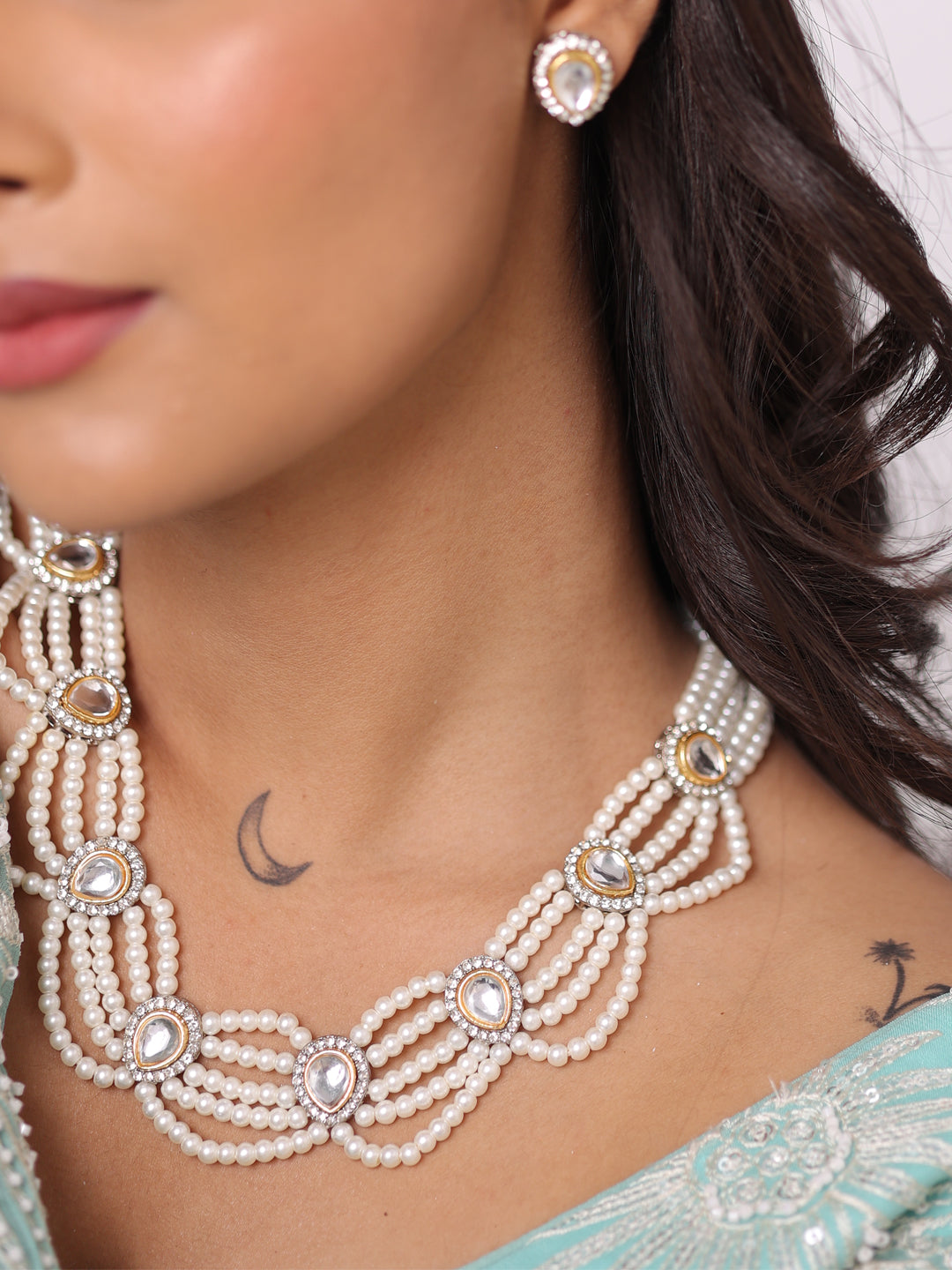 Aarini Majestic Whisper Long Pearl Kundan Necklace Set