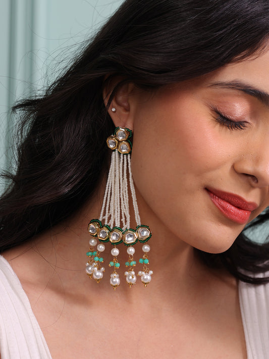 Mriga Verdant Charm Kundan-Pearl Dangling Earrings