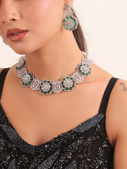 Emerald Flora AD Necklace Set