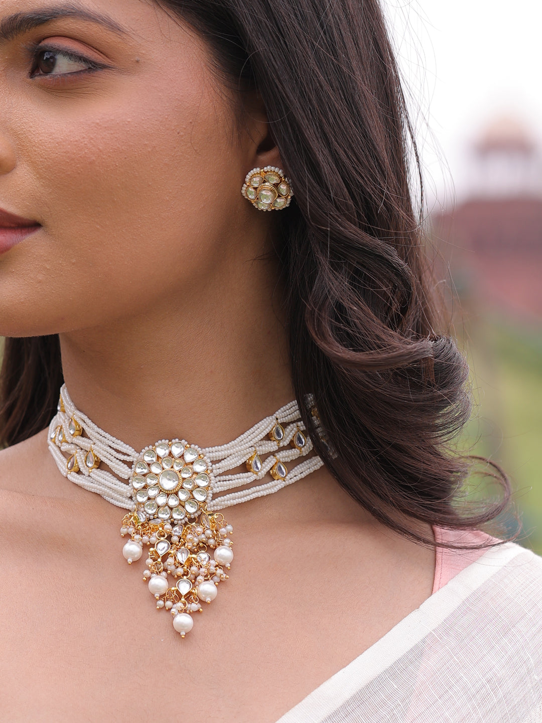 Anaya Blossom Graceful Pachi Kundan Pearl Necklace Set