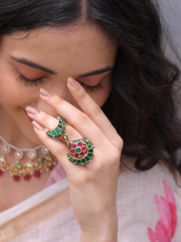 Selene Ethereal Bloom Kundan Grace Ring