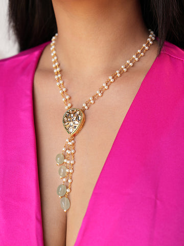 Anaya Pearl Necklace With Kundan Teardrop Pendant