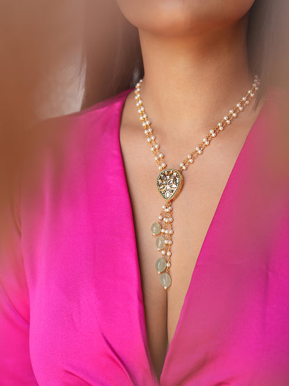 Anaya Pearl Necklace With Kundan Teardrop Pendant