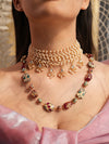 Celestia Red Handpainted Quartz Necklace & Pearl Choker Combo Set