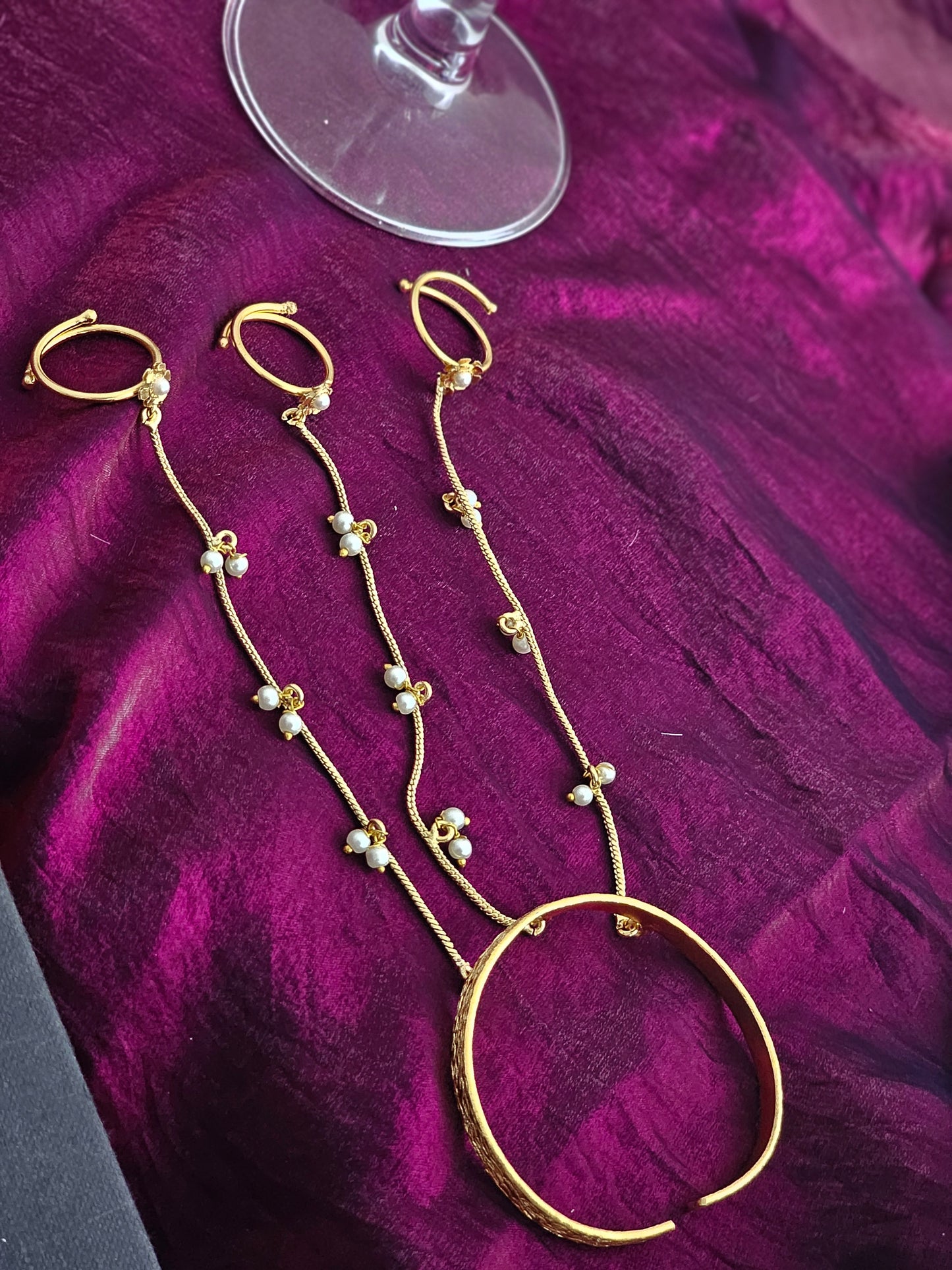 Pearl Linked Trio Hathphool Bracelet