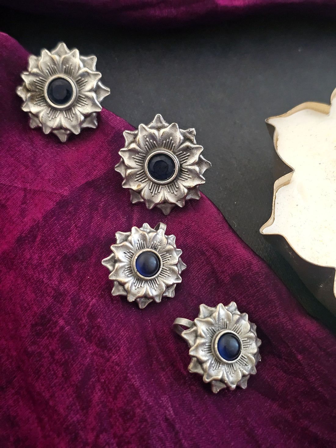 Midnight Silver Stone Earcuff