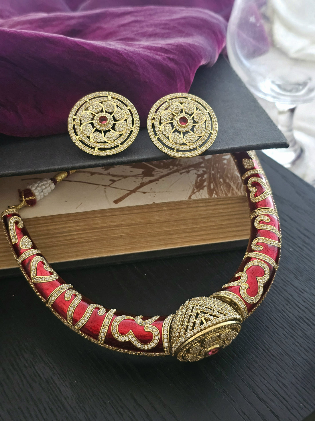 Crimson Aura Meenakari Necklace Set