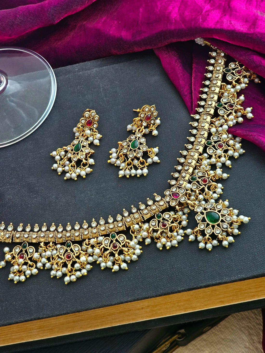 Rajvanshi Pearl Kundan Choker Set