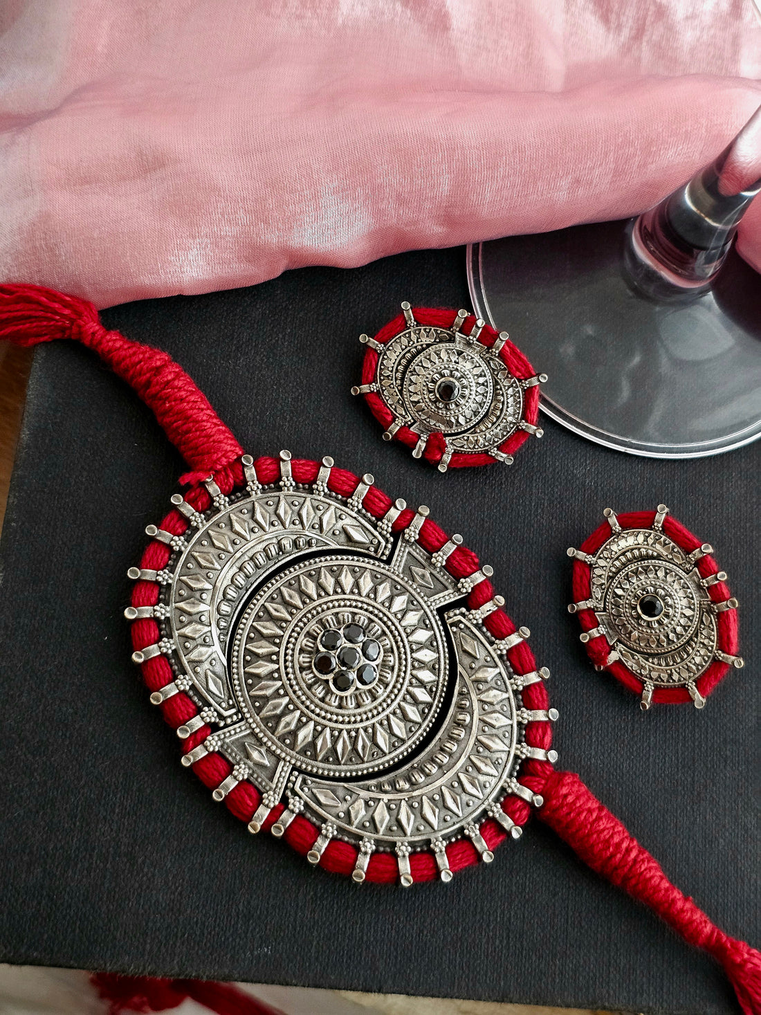 The Surya Mandala Crimson Necklace Set