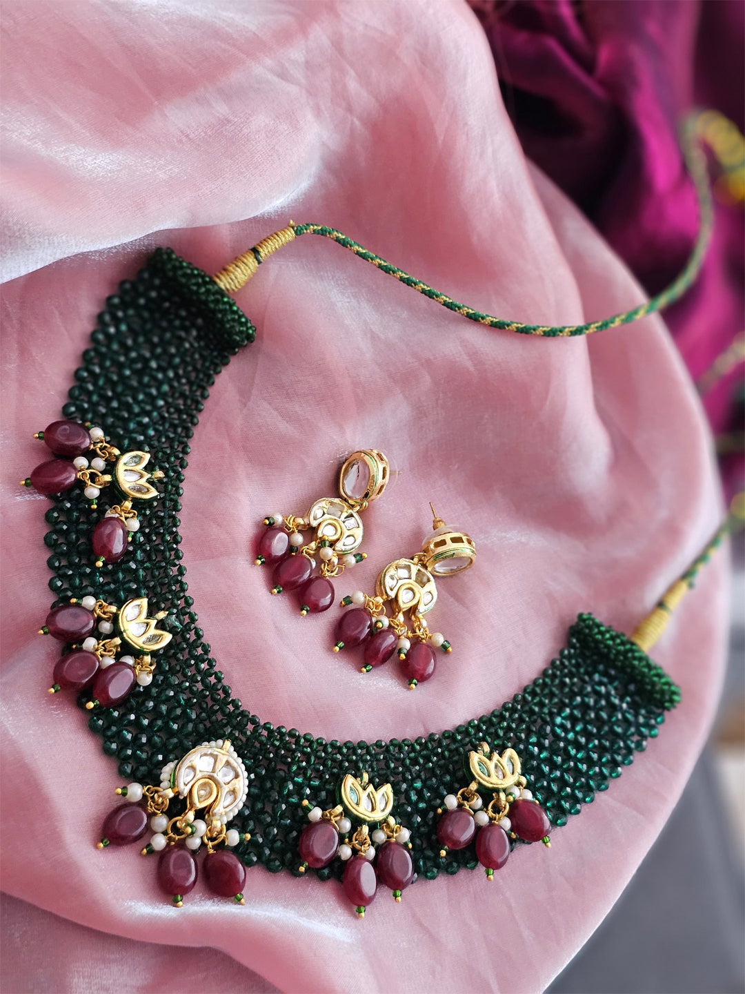 Esha Radiant Emerald Glow Kundan Necklace Set