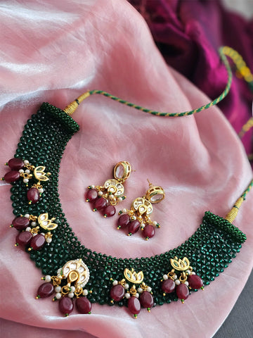 Esha Radiant Emerald Glow Kundan Necklace Set