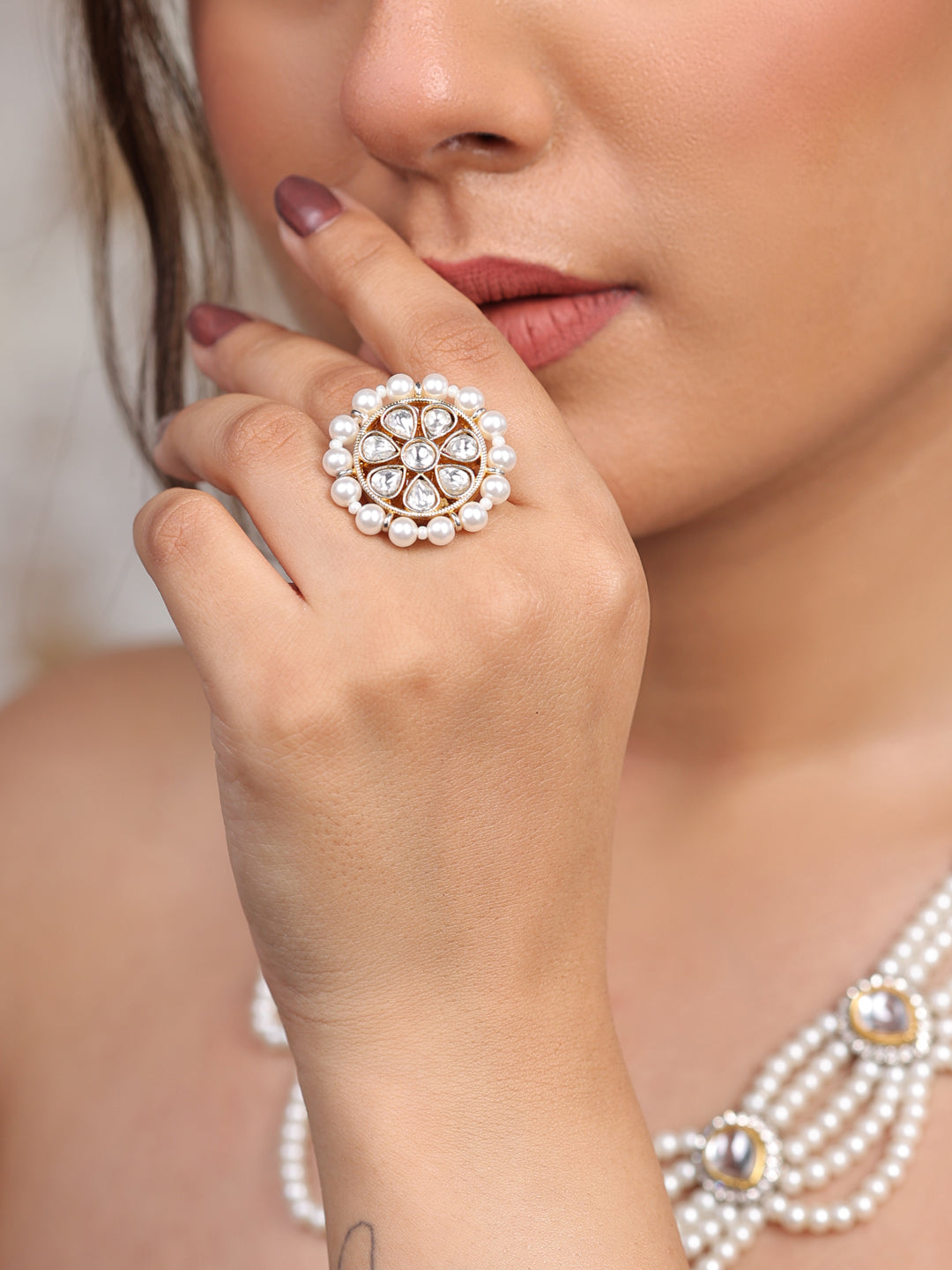 Royal Glow Kundan Pearl Ring