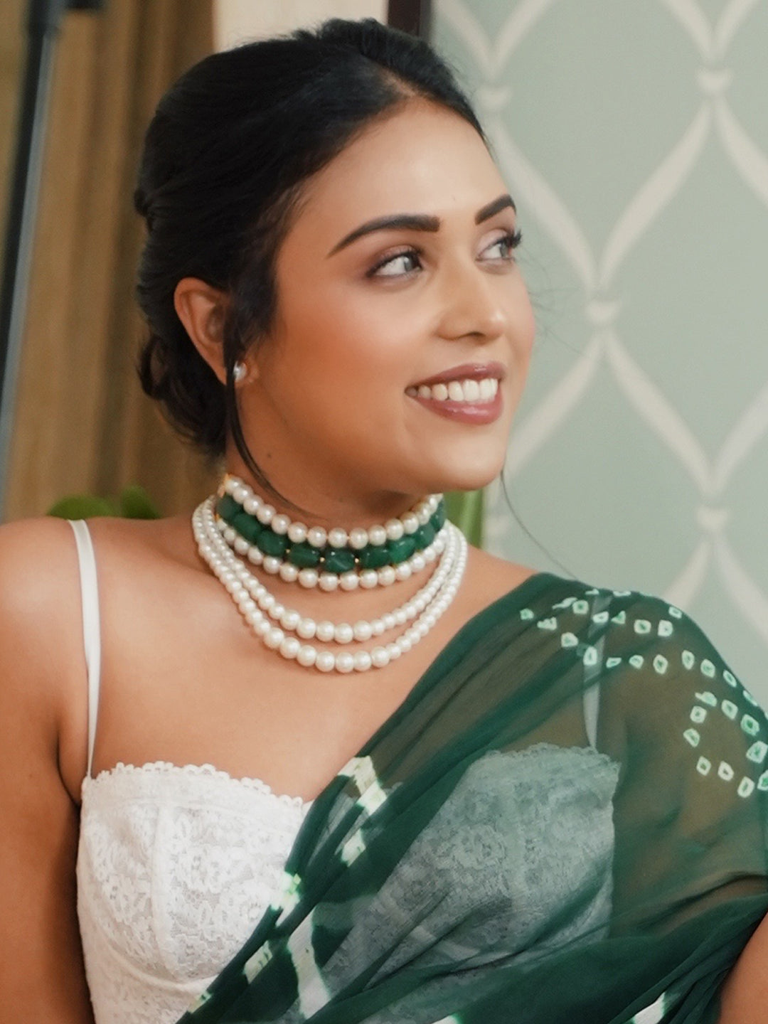 Arisha Pearl And Emerald Quartz Choker Set