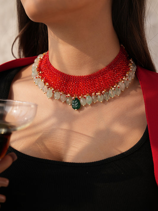 Manika Red Beaded Necklace
