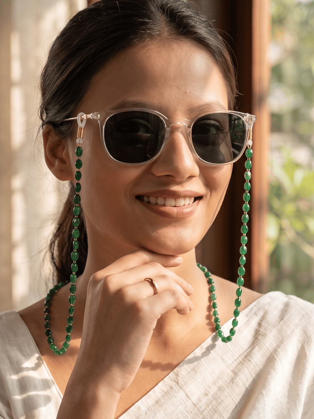 Emerald Glow Beaded Shade Sling