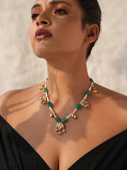 Luminous Quartz Stone Necklace With Kundan Accents
