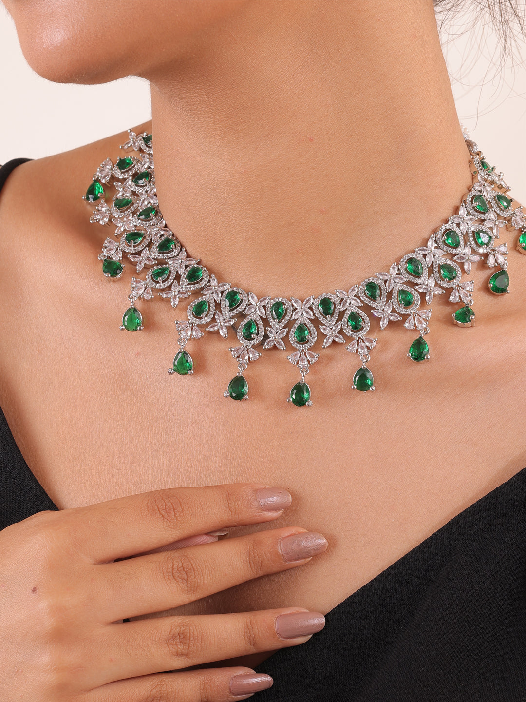 Emerald Elegance AD Necklace Set
