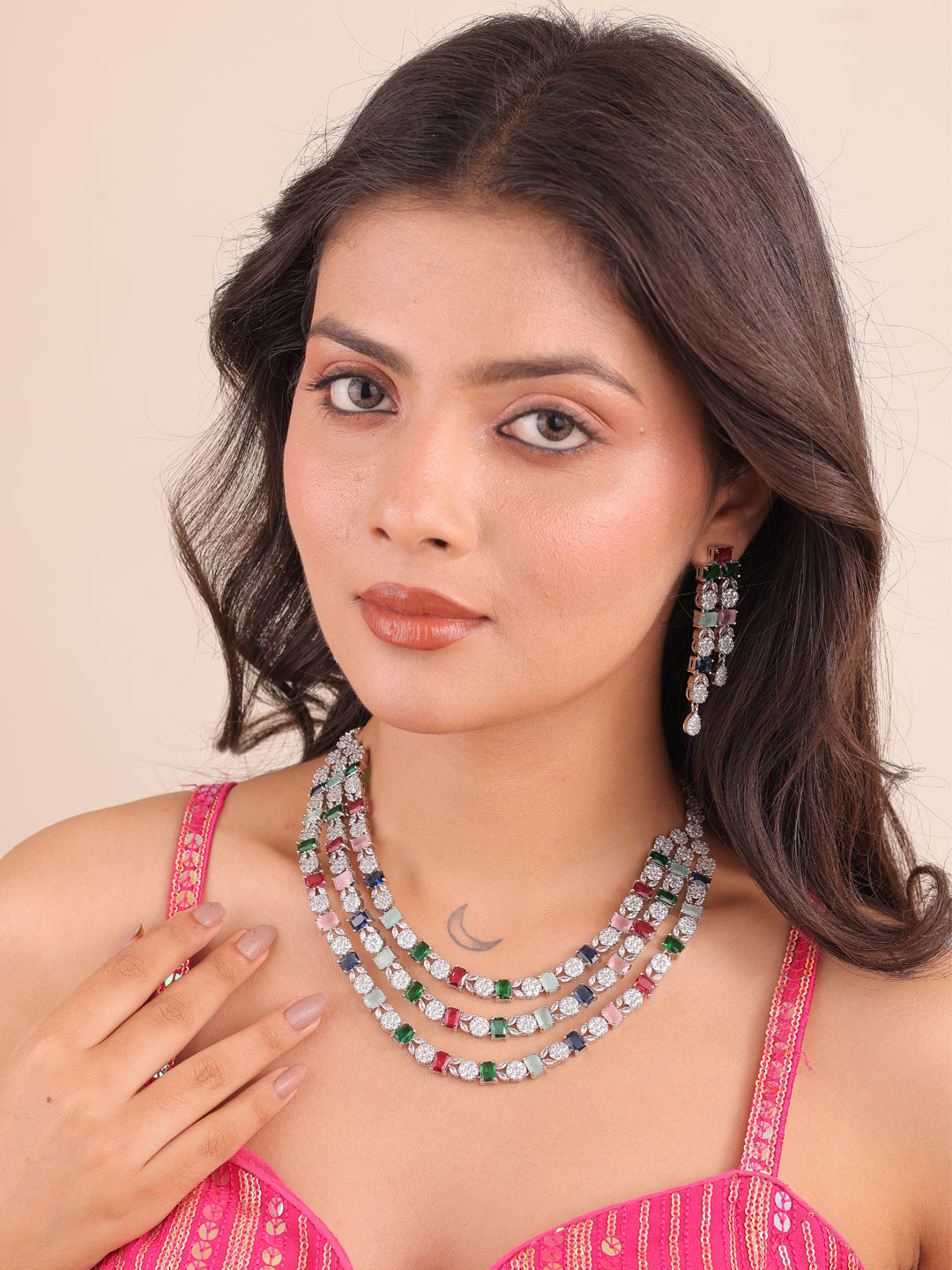 Prismatic Bloom AD Necklace Set