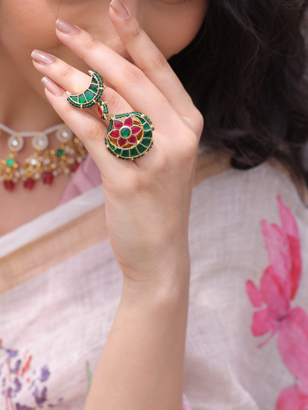 Selene Ethereal Bloom Kundan Grace Ring