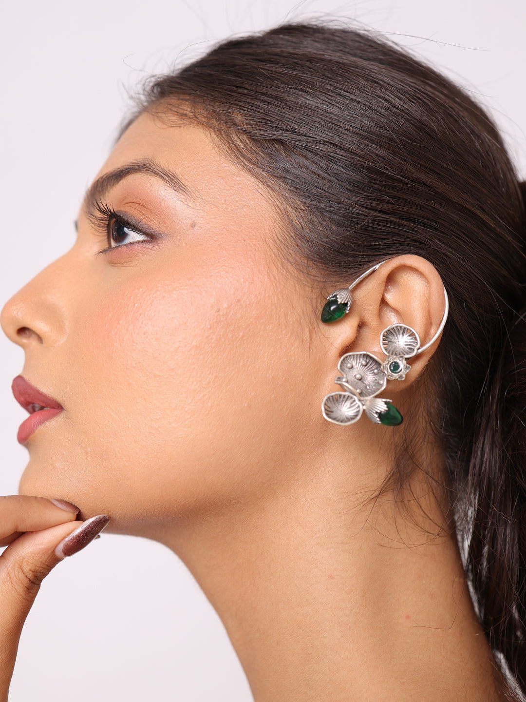 Sylvara Verdant Bloom Gemstone Ear Cuff of Elegance