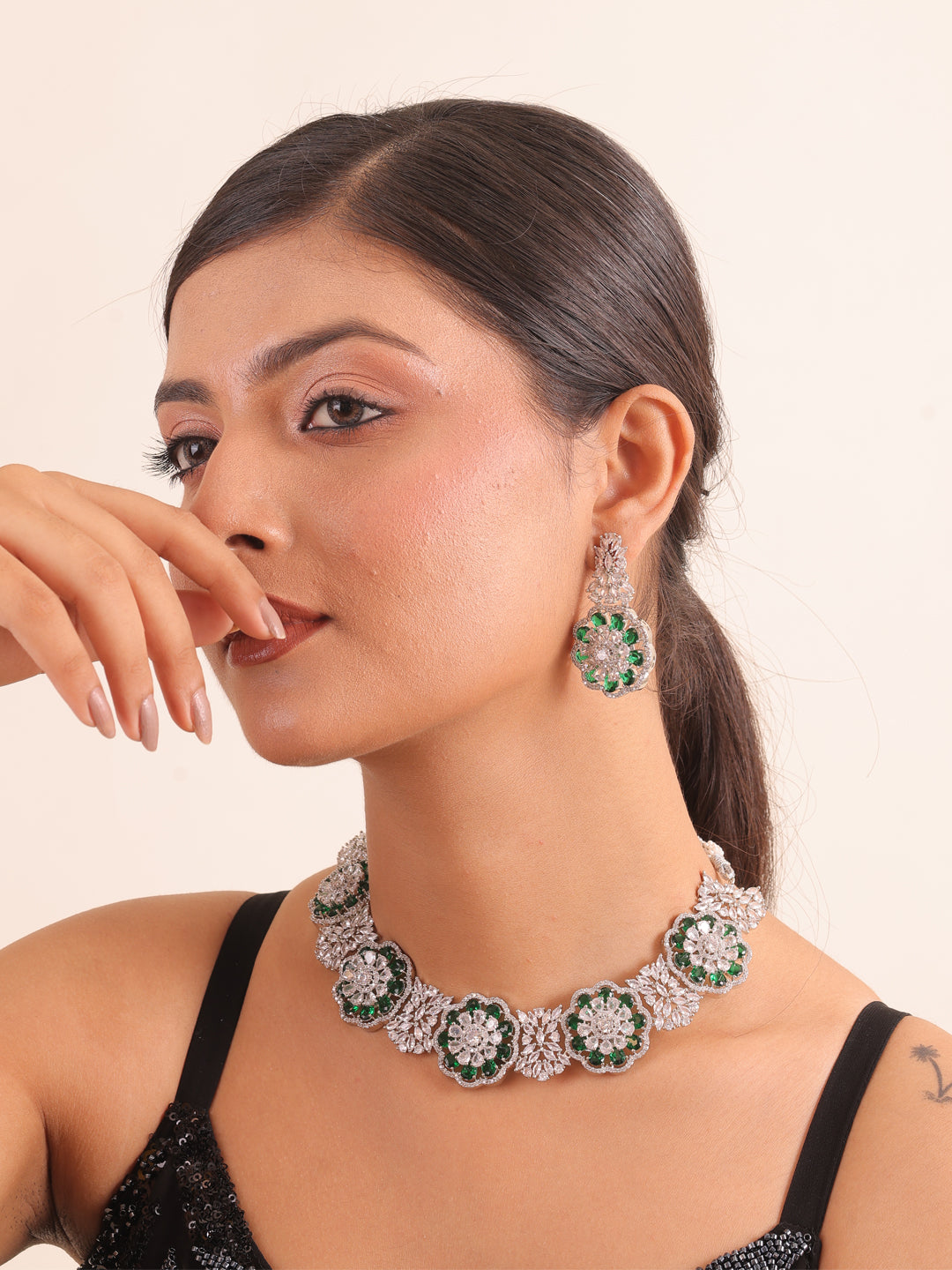 Emerald Flora AD Necklace Set