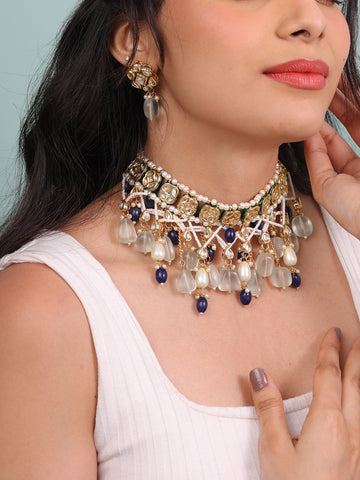Samira Light Blue Pachi Kundan Necklace Set