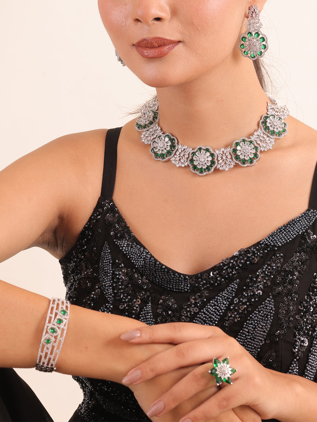 Emerald Blossom AD Jewelry Set