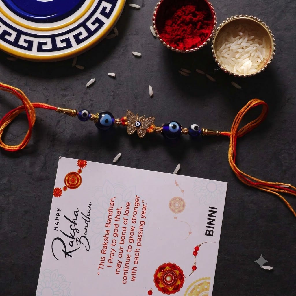 Evil Eye Diamond Butterfly Rakhi