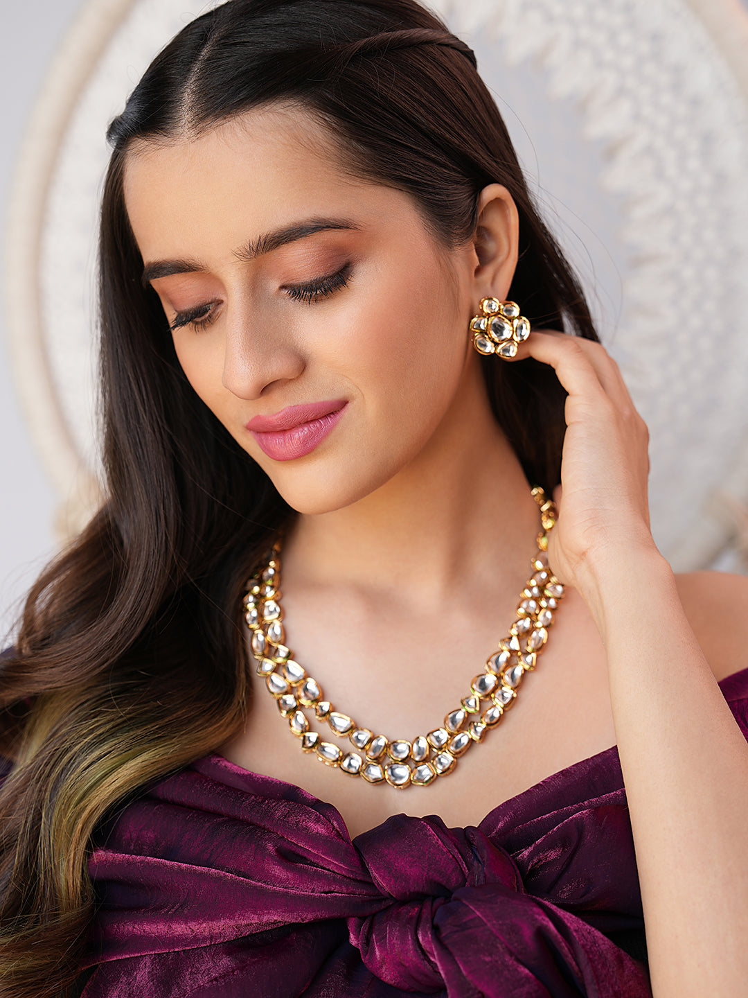 Vidhira Double-Layered Kundan Necklace Set