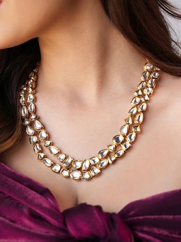 Vidhira Double-Layered Kundan Necklace Set