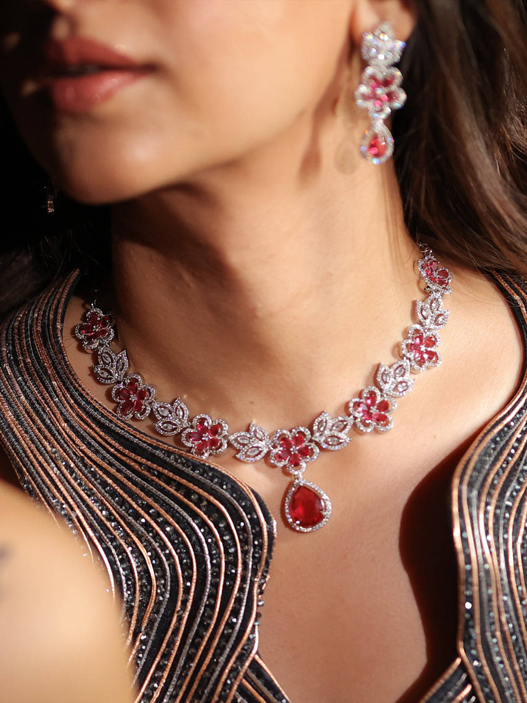 Blush Bloom AD Necklace Set
