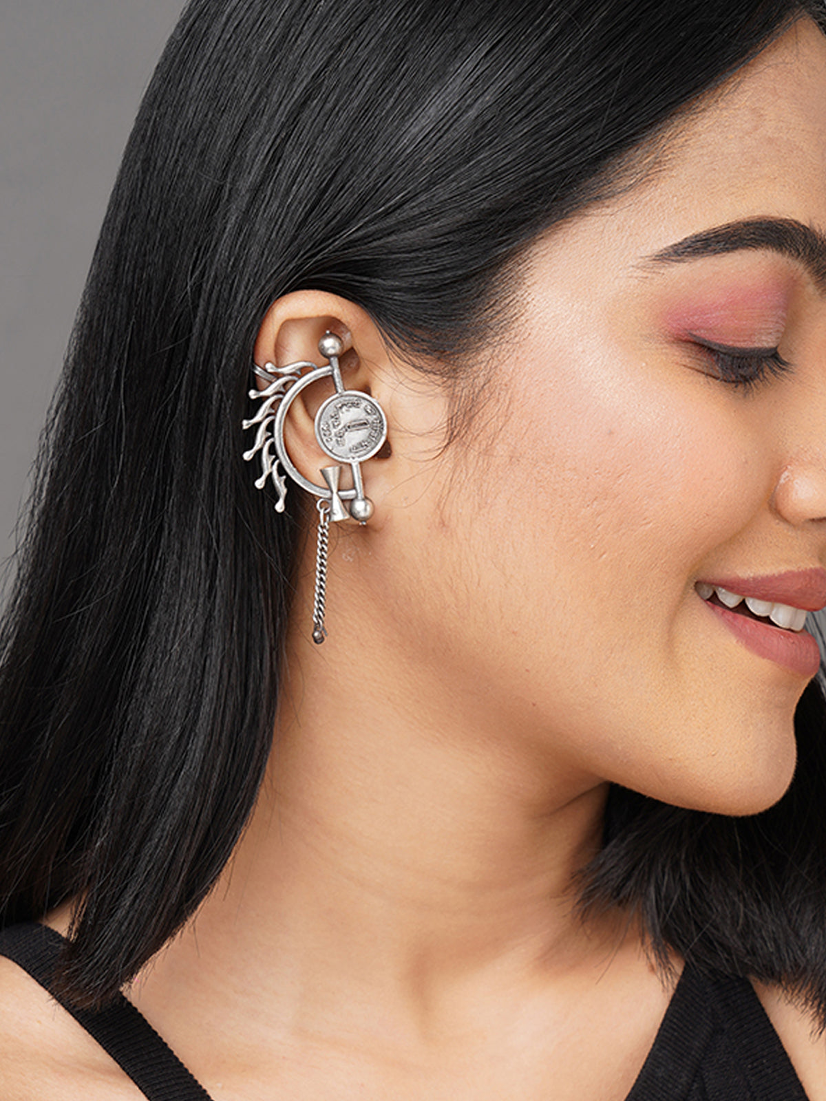 Kavya Classic Silver Plated Coin Earcuff
