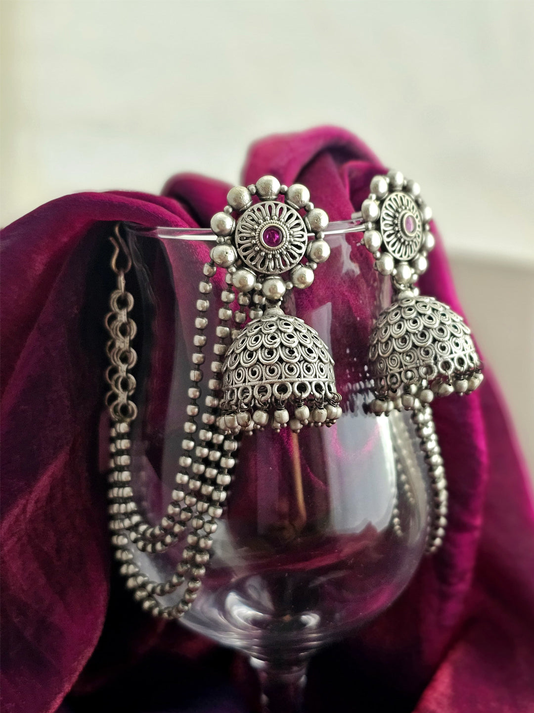 Silver Aura Jhumka Earchain