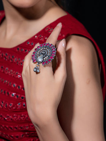 Anvika Majestic Regal Ruby Peacock Adornment Ring