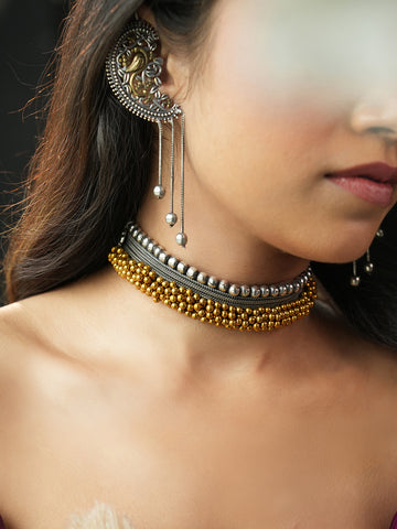 Madhurima Silver and Golden Choker Set With Karnphool