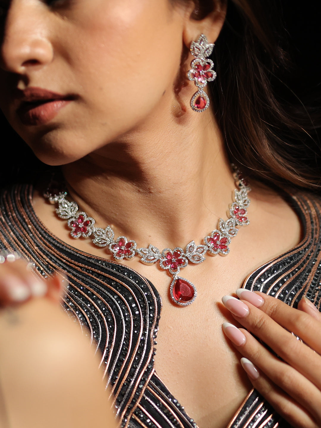 Blush Bloom AD Necklace Set