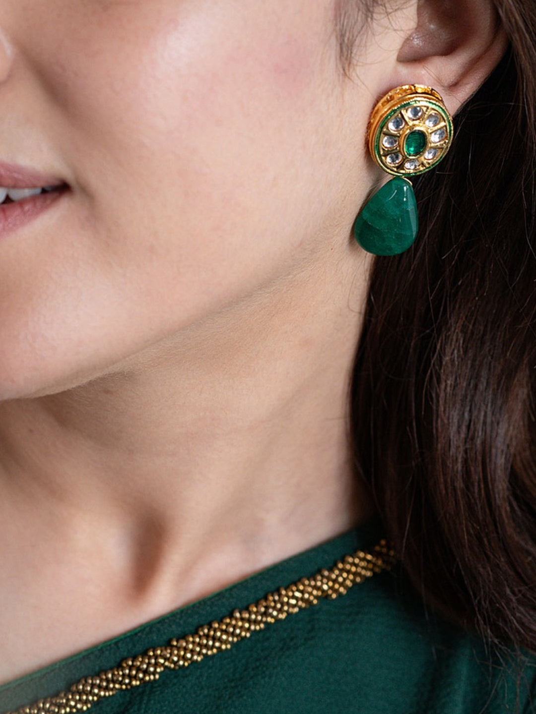 Diya Kundan Quartz Drop Earrings