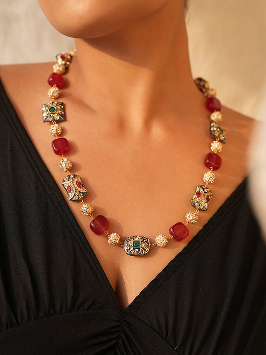 Nayantara Lustrous Quartz And AD Beaded Necklace