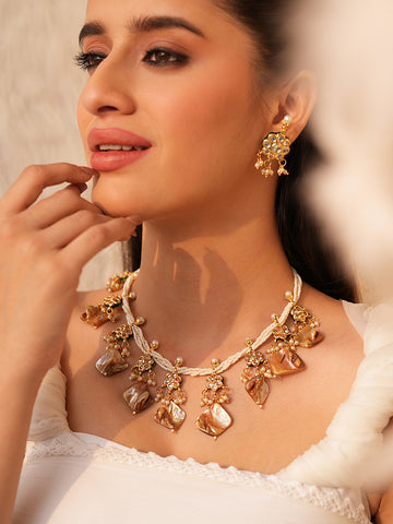 Samaira Mother of Pearl Gold-Plated Moti Necklace Set