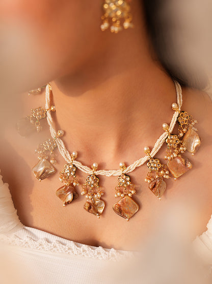 Samaira Mother of Pearl Gold-Plated Moti Necklace Set