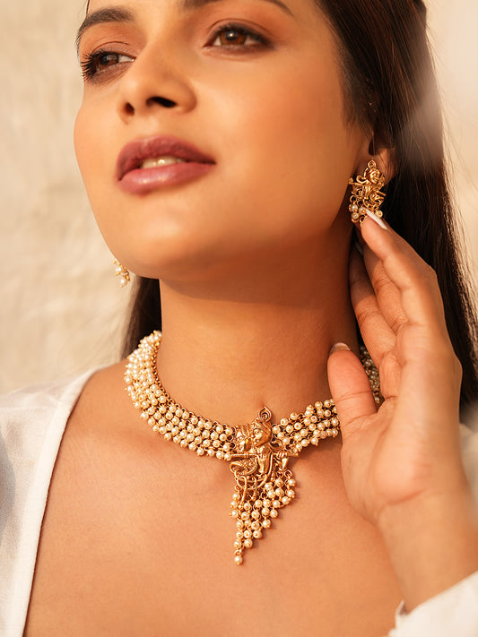 Anaya Radha Krishna Pearl Necklace Set