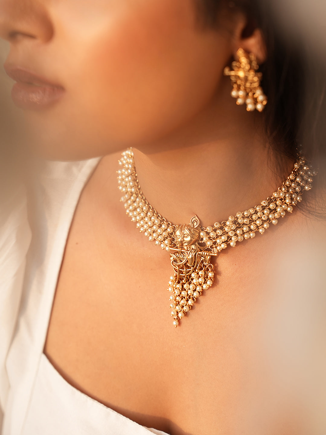 Anaya Radha Krishna Pearl Necklace Set