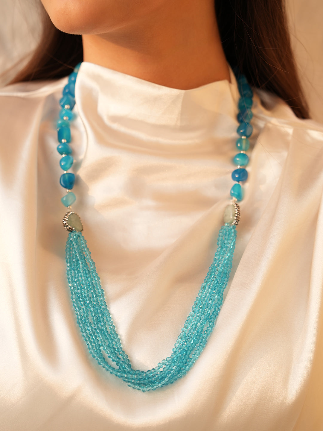 Lyra Cascading Sky Blue Bead Necklace