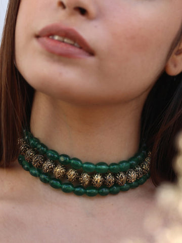 Sharvani Enchanting Green Quartz Trio Choker