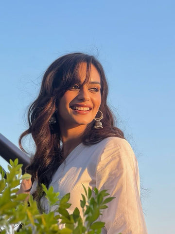 Sanaya Hoop German Silver Jhumka Earrings With Dangling Beads